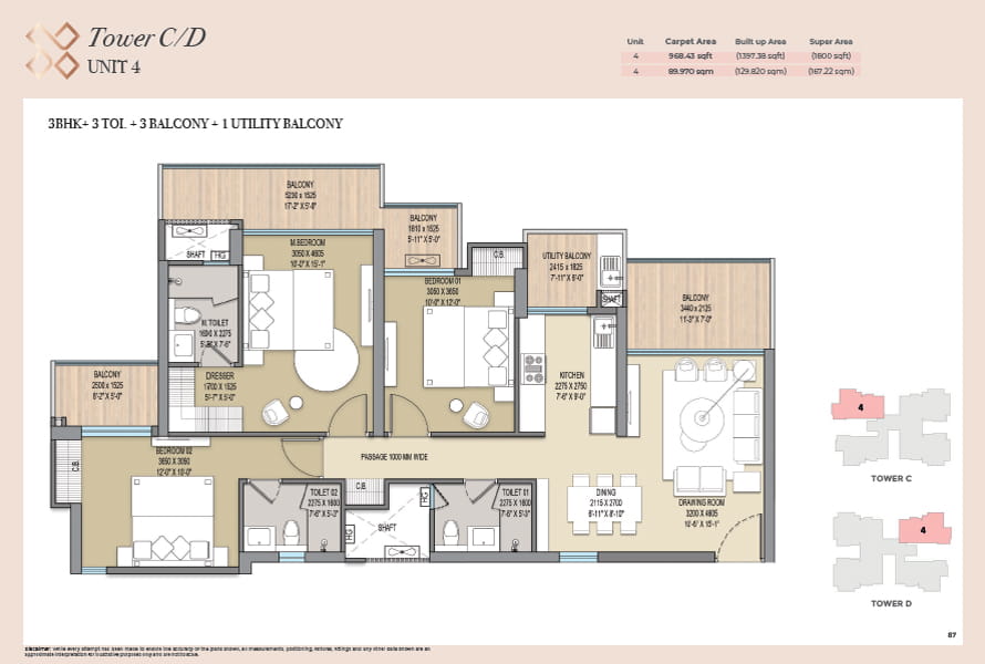 Elite X 3 BHK + 3 TOI (1800 SQ.FT.) Floor Plan