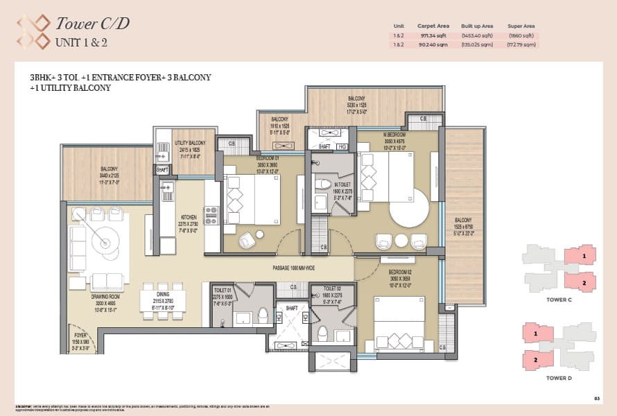 Elite X 3 BHK + 3 TOI (1860 SQ.FT.) Floor Plan