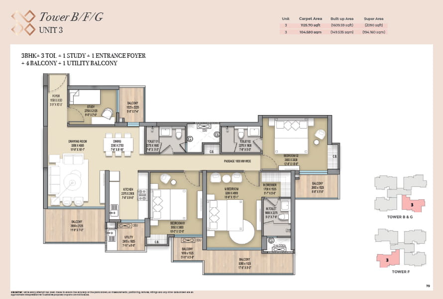 Elite X 3 BHK + 3 TOI + STUDY (2090 SQ.FT.) Floor Plan