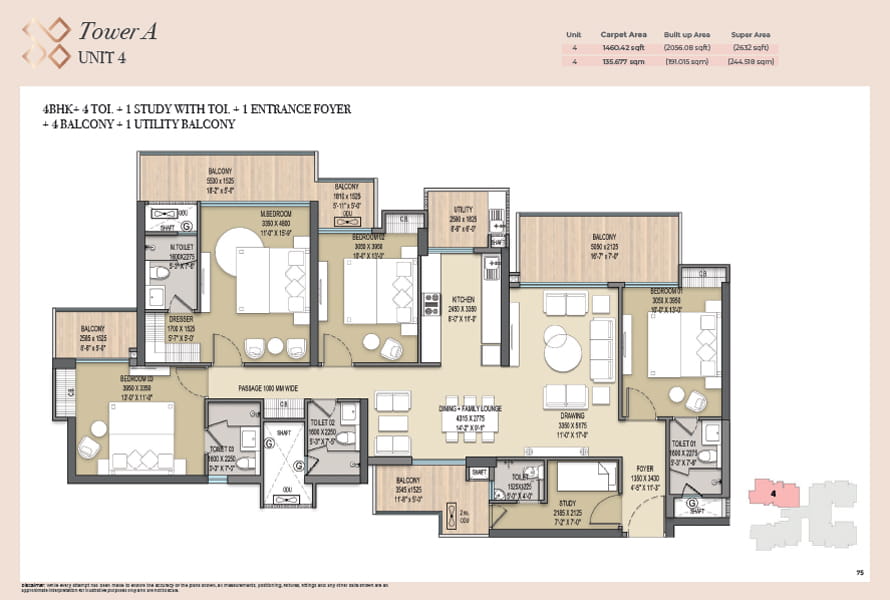 Elite X 4 BHK + 4 TOI + STUDY (2632 SQ.FT.) Floor Plan