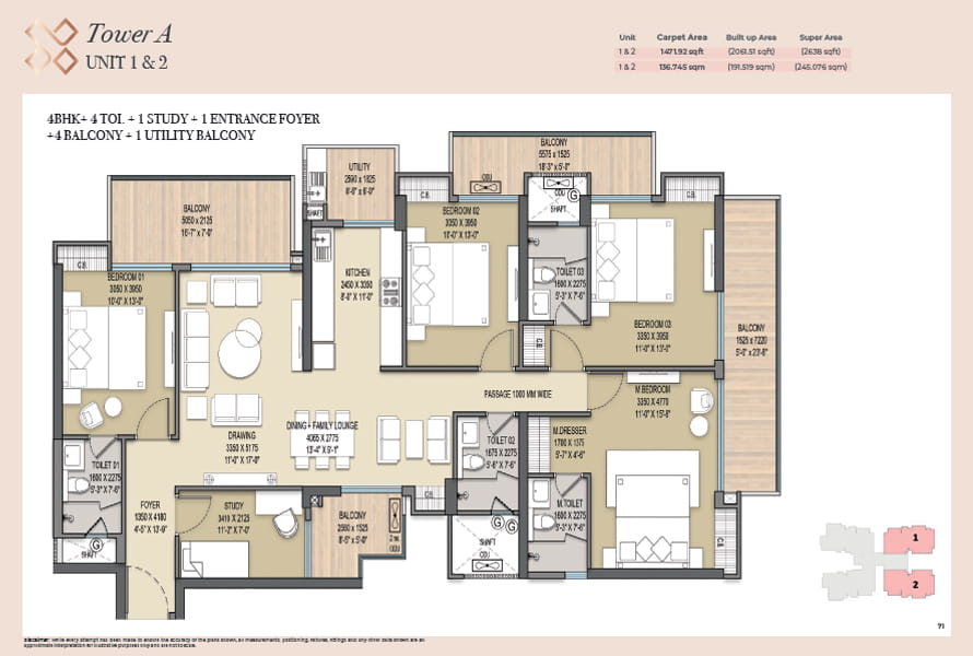 Elite X 4 BHK + 4 TOI + STUDY (2638 SQ.FT.) - Alternate Layout Floor Plan