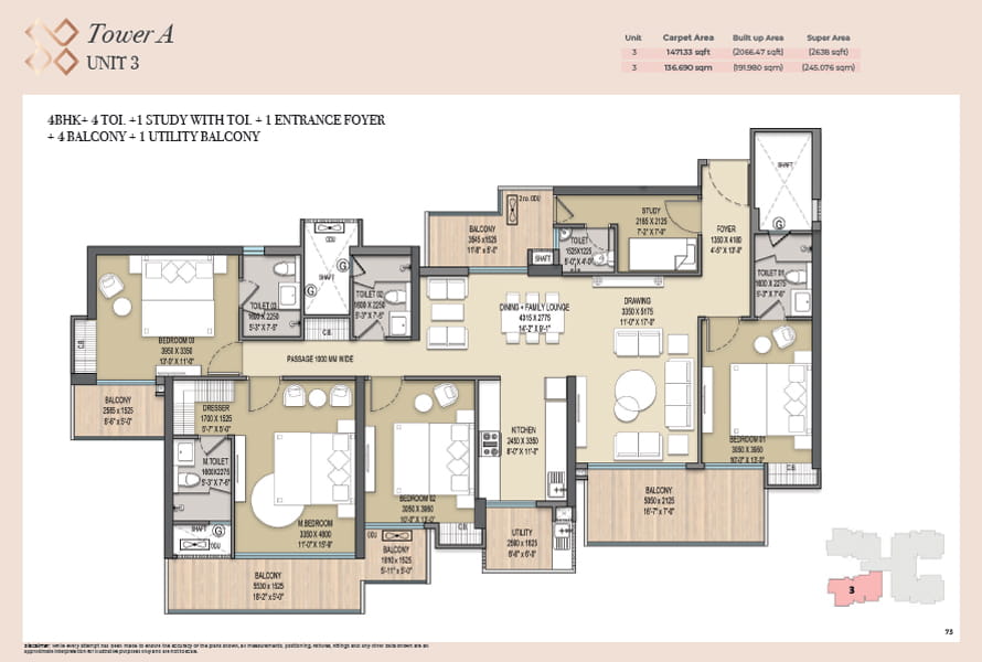Elite X 4 BHK + 4 TOI + STUDY (2638 SQ.FT.) Floor Plan