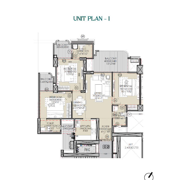 Gaur Alaris 3 BHK + 3 Toilet Floor Plan