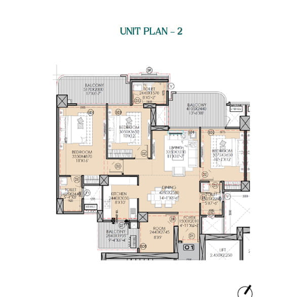 Gaur Alaris 3 BHK with Study Floor Plan