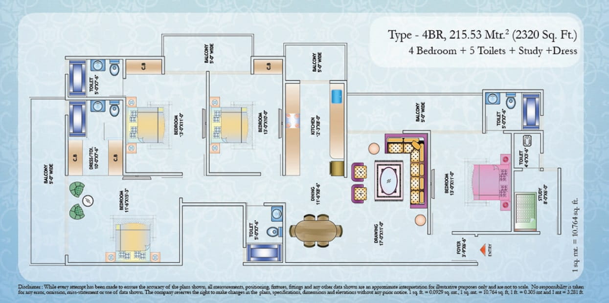Nirala Estate Phase-1 4BHK+Study – 2320 Sq.Ft. Floor Plan