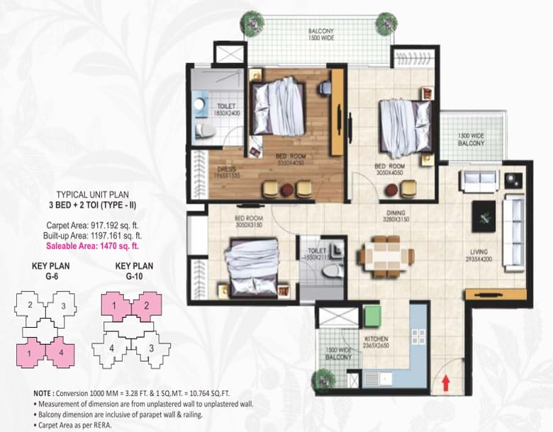 Nirala Greenshire Phase-1 3BED + 2TOI (1470 SQFT) Floor Plan