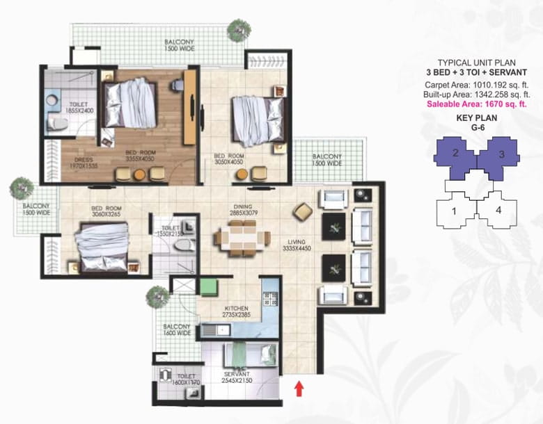 Nirala Greenshire Phase-1 3BED + 3TOI + SER (1670 SQFT) Floor Plan