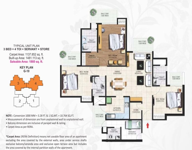 Nirala Greenshire Phase-1 3BED + 4TOI + SER (1860 SQFT) Floor Plan