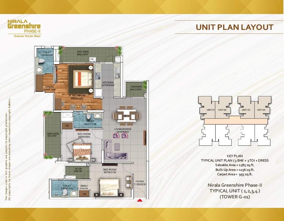 Nirala Greenshire Phase-2 3BED + 3TOI + DRESS (1585 SQFT) Floor Plan