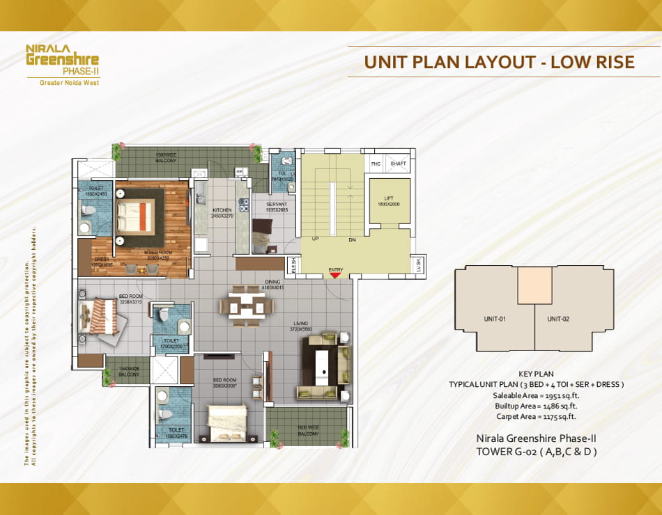 Nirala Greenshire Phase-2 3BED + 4TOI + SER + DRESS (1951 SQFT) Floor Plan