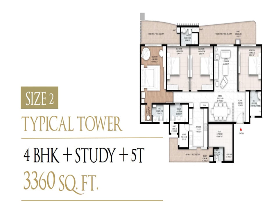 Gaur Aspire Centurian Park 4 BHK + Study - 3360 Sq.Ft. Floor Plan