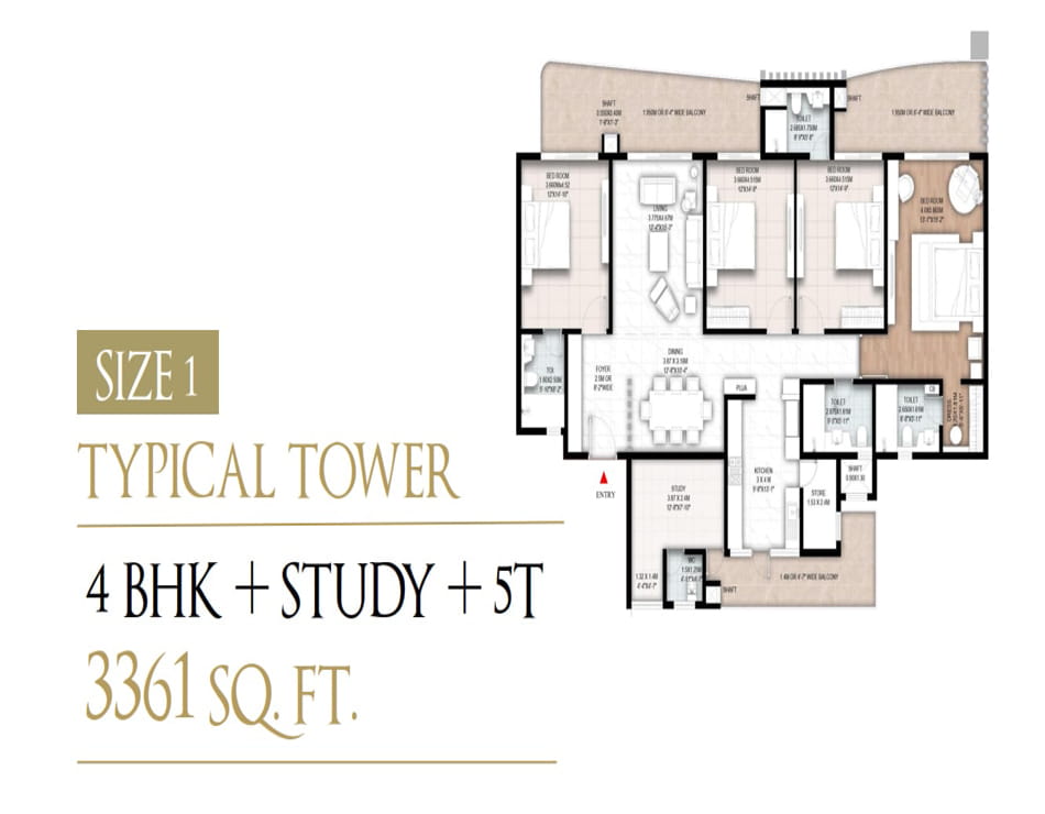 Gaur Aspire Centurian Park 4 BHK + Study - 3361 Sq.Ft. Floor Plan