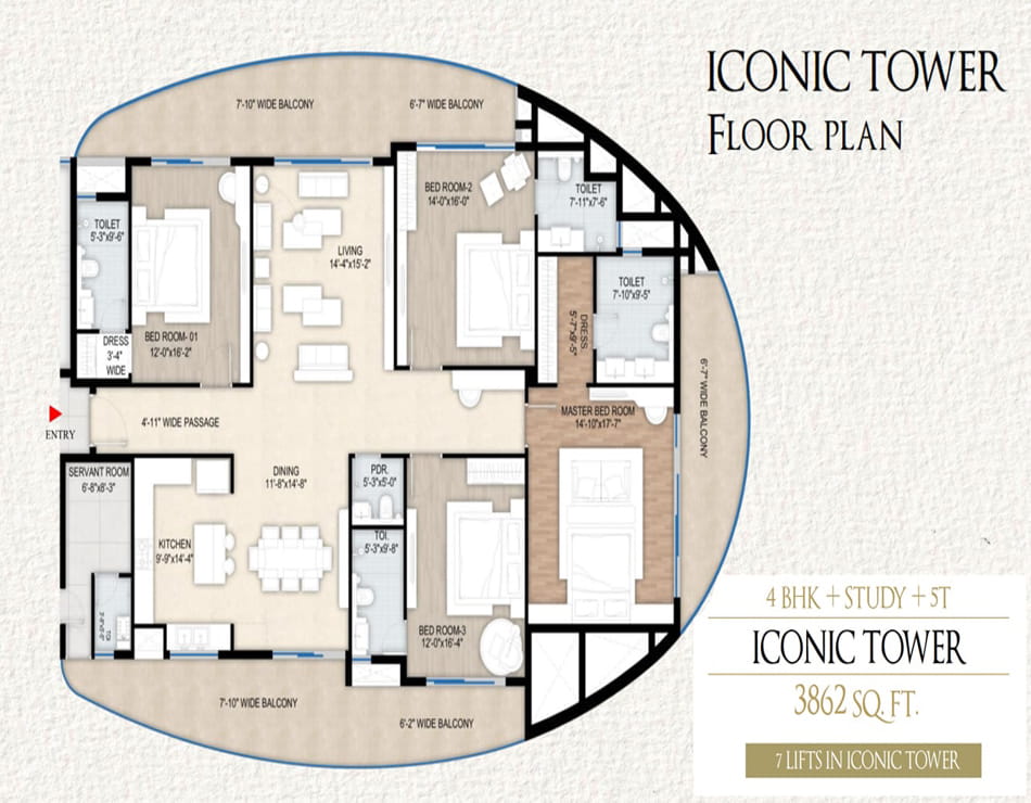 Gaur Aspire Centurian Park 4 BHK + Study - 3862 Sq.Ft. Floor Plan